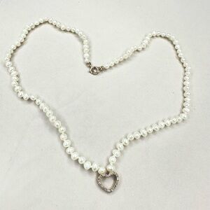 Encirkled Jewelry mini pearl and 14k diamond heart necklace 17”.
